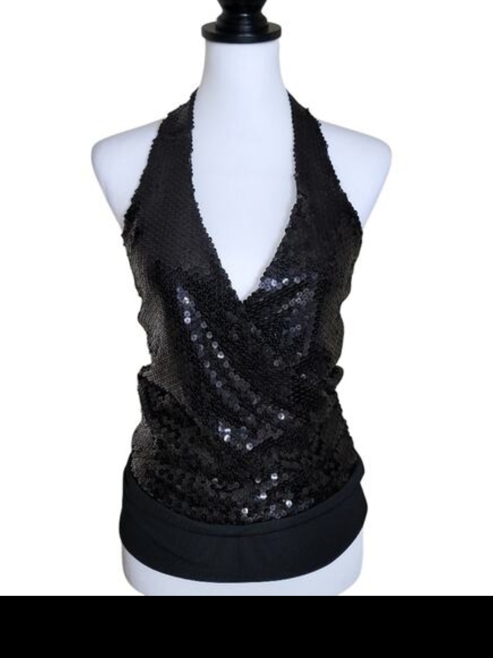 Forever 21 Black Sequin Sequence Halter Top Size Small